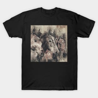 Horses Abstract Neutral Color Horse Lover Art T-Shirt